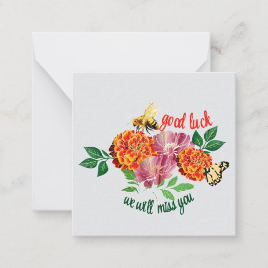 Succes, we zullen je missen notitiekaartje (Voorkant)