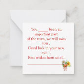 Succes, we zullen je missen notitiekaartje (Achterkant)