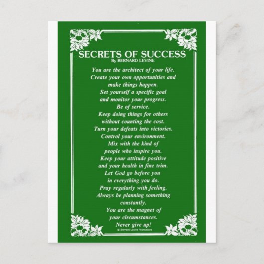 SUCCESGEHEIM VAN BERNARD LEVINE BRIEFKAART (Voorkant)