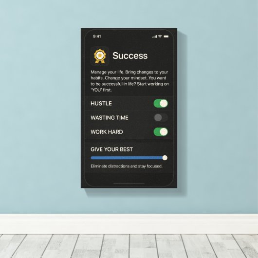 Succesinstellingen: Optimaliseer je leven Canvas Afdruk (Insitu (Houten vloer))