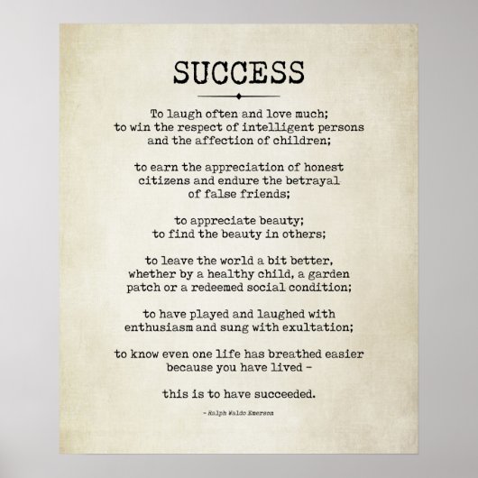 Success Poem, Ralph Waldo Emerson Poster (Voorkant)