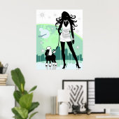 Succesvol Vrouw in Stadswandelaarbak Poster (Thuiskantoor)