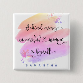 Succesvol Vrouw Quote Bold Roze Waterverf Script Vierkante Button 5,1 Cm