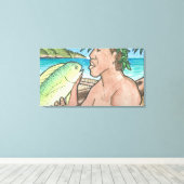 Succesvolle Hawaiiaanse vissers 36 x 20 Canvas Afdruk (Insitu (Houten vloer))