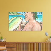 Succesvolle Hawaiiaanse vissers 36 x 20 Canvas Afdruk (Insitu (Woonkamer))