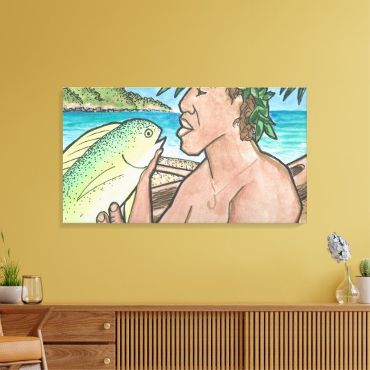 Succesvolle Hawaiiaanse vissers 36 x 20 Canvas Afdruk (Insitu (Woonkamer))
