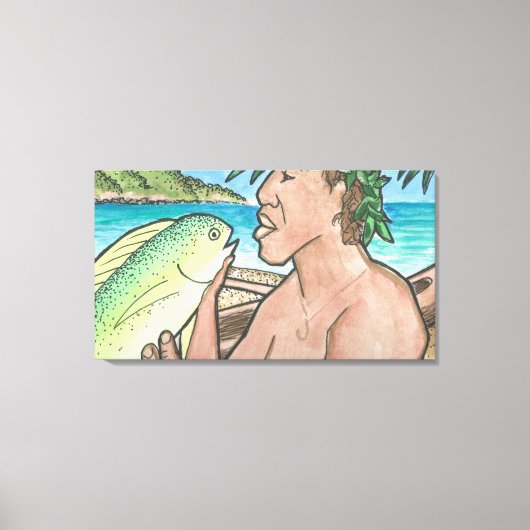 Succesvolle Hawaiiaanse vissers 36 x 20 Canvas Afdruk (Voorkant)
