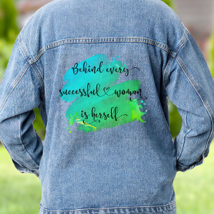 Succesvolle Vrouw Citaat Script Turquoise Aquarel Denim Jacket
