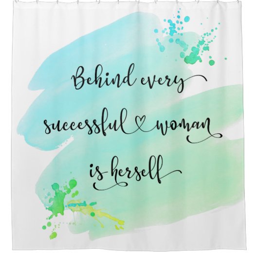 Succesvolle Vrouw Quote Script Turquoise Waterverf Douchegordijn (Voorkant)