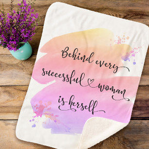 Succesvolle vrouw, roze Waterverf Ombre Typografie Sherpa Deken