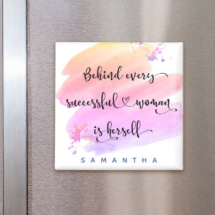 Succesvolle Vrouw Roze Waterverf Typografie Aangep Magneet