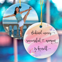Succesvolle vrouw, roze Waterverf Typografie Foto Keramisch Ornament