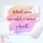 Succesvolle Vrouw Roze Waterverf Typografie Naam Muismat<br><div class="desc">"Achter elke succesvolle vrouw is zij." Wie heeft Prins Charming nodig? Maak je eigen "gelukkig ooit daarna" en omarm 'meisjeskracht' wanneer je deze stijlvolle, kleurrijke inspirerend feministische maatse maataanduiding mousepad gebruikt met een zwarte handgeschreven script dat een gele, perzik, roze en paarse ombre waterverf splash bedekt. Typ gewoon de naam...</div>