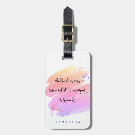 Succesvolle vrouwelijke prijsopgave roze Waterverf Bagagelabel (Voorkant verticaal)