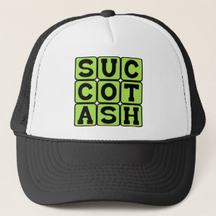 Succotash, onuitstaanbaar mais- en limabonen gerec trucker pet