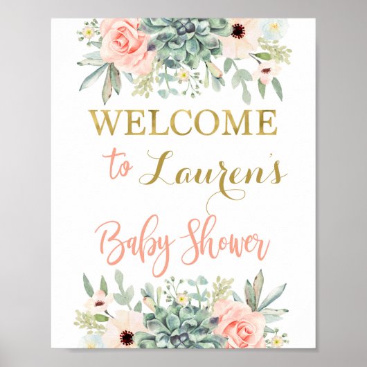 Succulair baby shower welkomstteken poster (Voorkant)