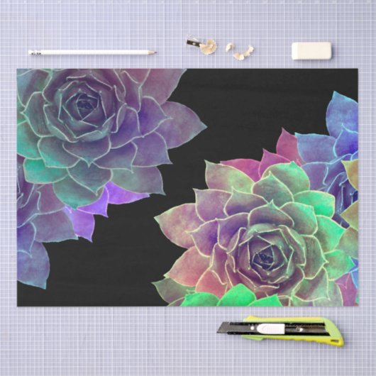 Succulair Waterverf zwart Paars groen ontwerp Tissuepapier (Craft)