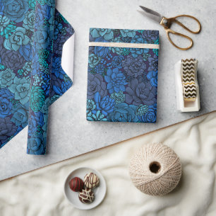 Succulatuur in blauw verpakkingspapier cadeaupapier