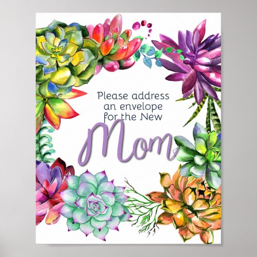 Succulent Adres en Envelopteken | BABY SHOWER Poster (Voorkant)