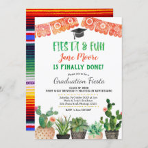 Succulent Afstuderen Fiesta Party Invitation