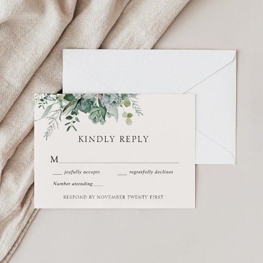 Succulent and Eucalyptus Wedding Greenery Response Kaart