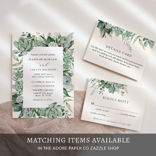 Succulent and Eucalyptus Wedding Greenery Response Kaart