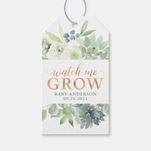 Succulent Baby shower Bekijk me Grow Favor Label Cadeaulabel (Voorkant)