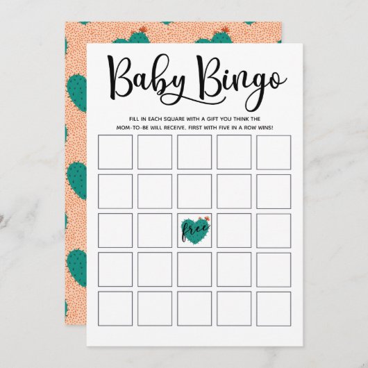 Succulent Baby shower Bingo Kaart (Voorkant / Achterkant)
