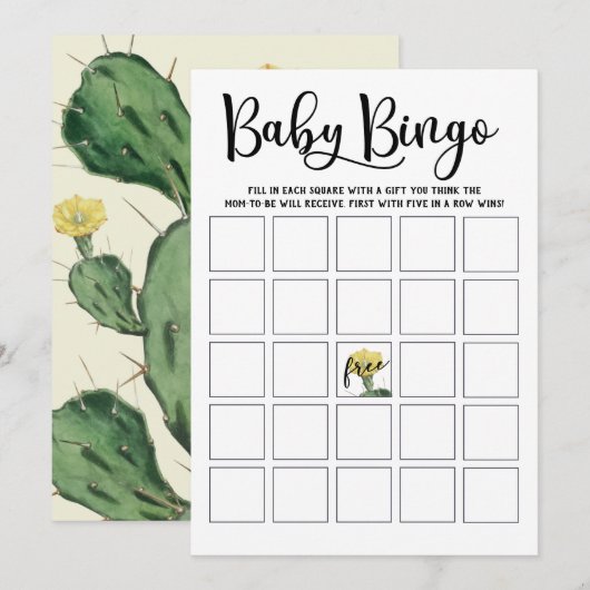 Succulent Baby shower Bingo Kaart (Voorkant / Achterkant)