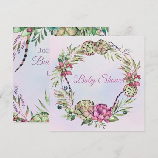Succulent Baby shower Feestdagenkaart (Voorkant / Achterkant)