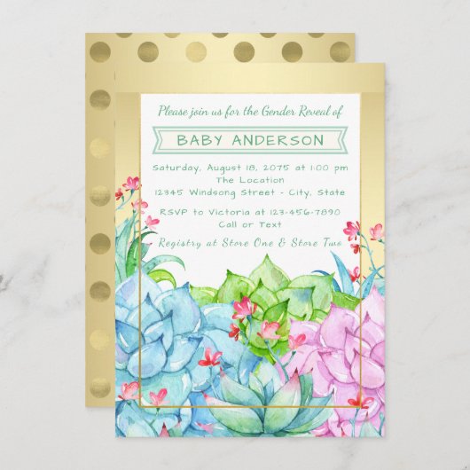 Succulent Baby shower Geslacht onthullen uitnodigi Kaart (Voorkant / Achterkant)