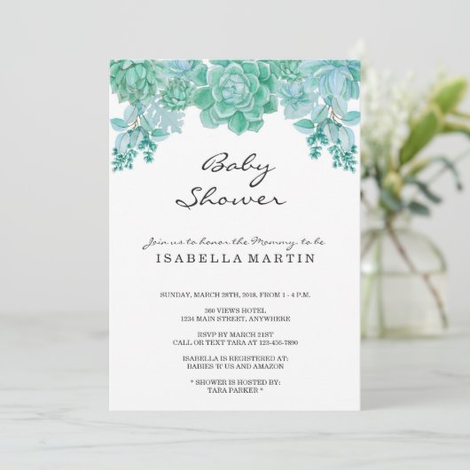 Succulent Baby shower Invitation - Genderneutralit Kaart (Staand voorkant)