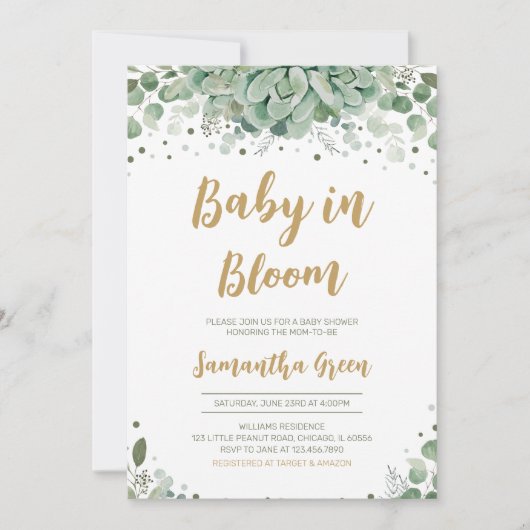 Succulent Baby shower Kaart (Voorkant)
