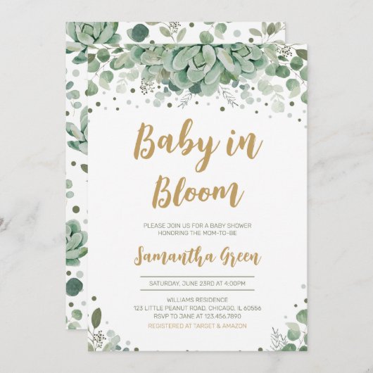 Succulent Baby shower Kaart (Voorkant / Achterkant)