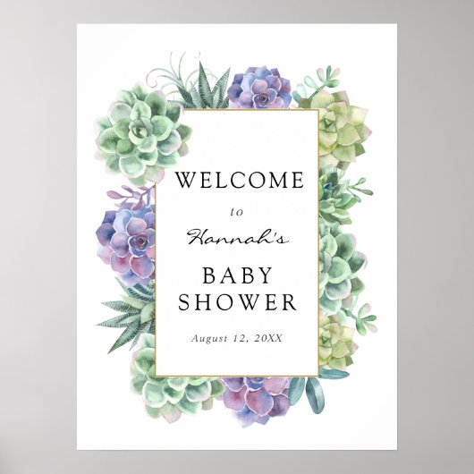 Succulent Baby shower Welkomstteken Poster (Voorkant)