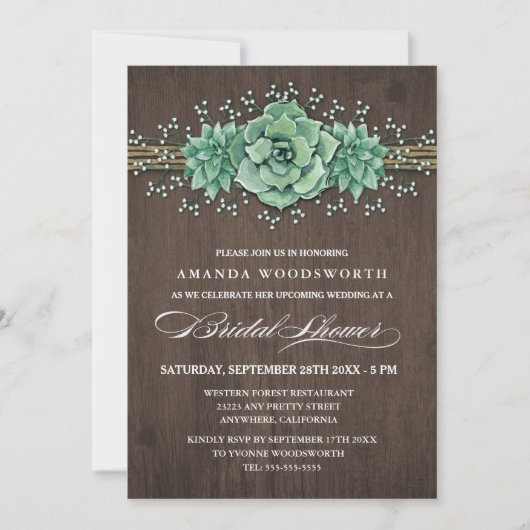 Succulent Baby's Breath Bridal Shower Uitnodiginge Kaart (Voorkant)