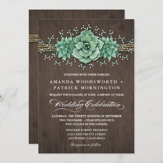 Succulent Baby's Breath Rustieke Bruiloft Uitnodig Kaart (Voorkant / Achterkant)