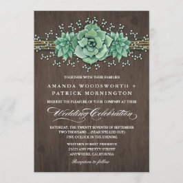 Succulent Baby's Breath Rustieke Bruiloft Uitnodig Kaart