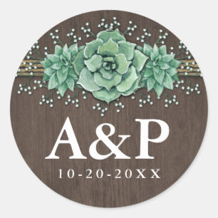 Succulent Baby's Breath Rustieke Huwelijksgunsten Ronde Sticker