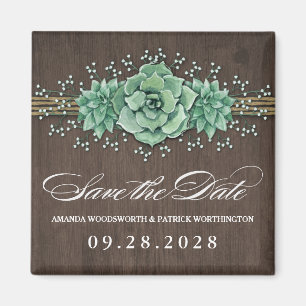 Succulent Baby's Breath Wedding Save the Date Magneet