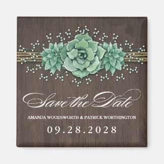 Succulent Baby's Breath Wedding Save the Date Magneet