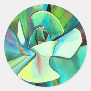 Succulent blauw en groen woestijn watercolour art. ronde sticker