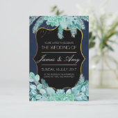 Succulent Bloem - Groen Blauw - Uitnodiging voor d (Staand voorkant)