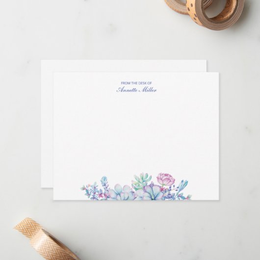 Succulent Bloemen Gepersonaliseerde briefkaart (Voorkant / Achterkant in situ)