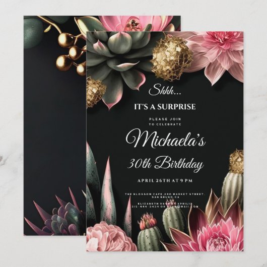 Succulent Bloemen Verjaardagsverrassingsfeestje Bl Kaart (Voorkant / Achterkant)