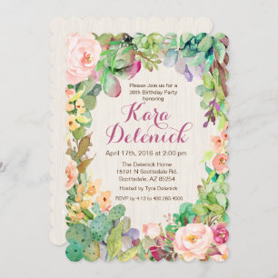 Succulent Bloemencactus Verjaardagsfeestuitnodigin Kaart