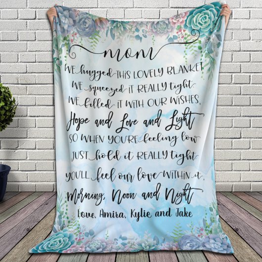 Succulent Blue Waterverf Splash Gift voor mam Fleece Deken