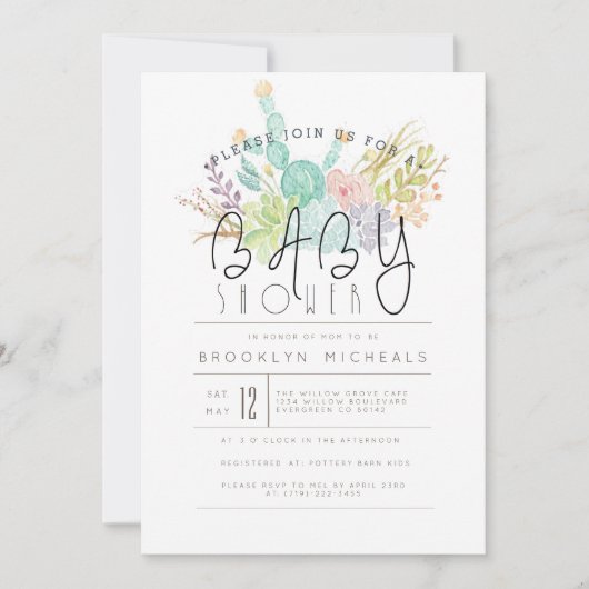 Succulent boeket | BABY SHOWER WATERVERF Kaart (Voorkant)