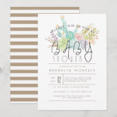 Succulent boeket | BABY SHOWER WATERVERF Kaart (Voorkant / Achterkant)