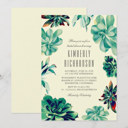 Succulent Boeket - Bloemen Blauwgroen Vrijgezellen Kaart (Voorkant / Achterkant)